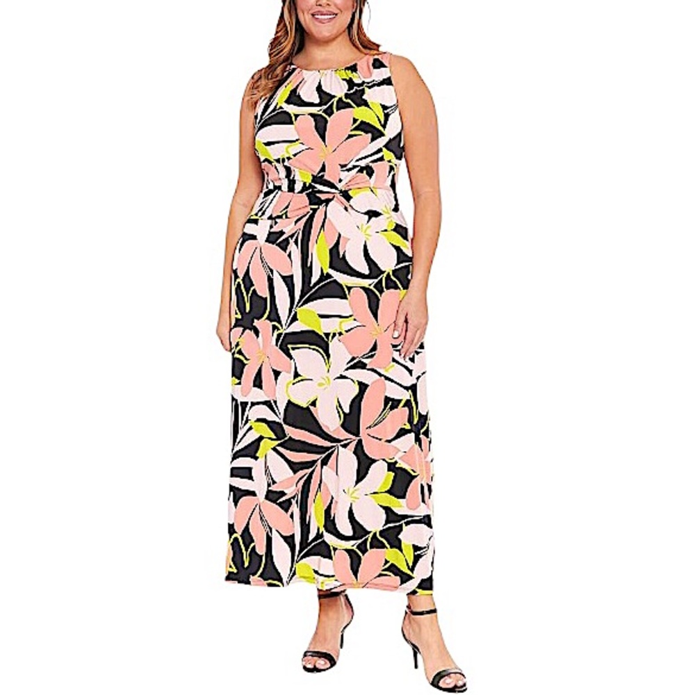 Maggy London Woman Tropical Floral Print Front Twist Sleeveless Maxi Dress 20W